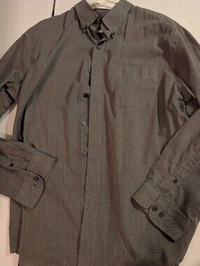 Van Heusen Men's Long-Sleeve Button-Down Shirt Black Gray XL 17-17.5